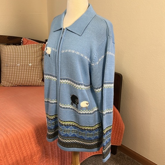 Vintage Allison Daley Fair Isle Black Sheep Knit Cardigan Sweater Full Zip sz 1X - Picture 3 of 16